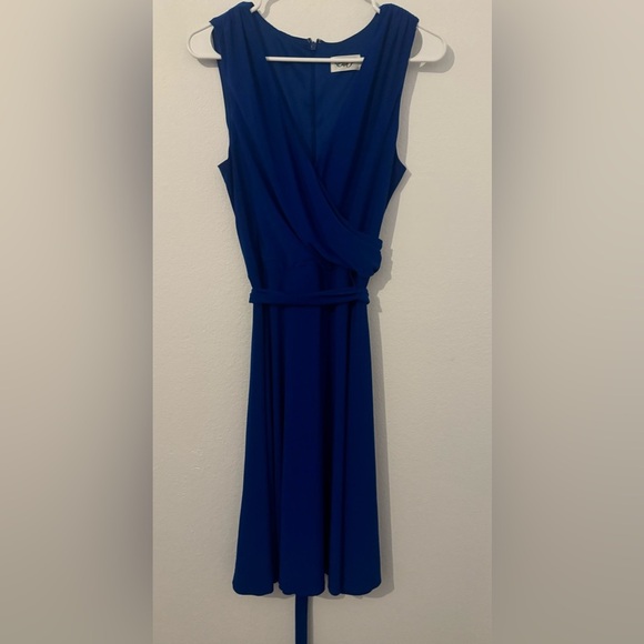 Eliza J Surplice Faux Wrap Dress Cocktail Office Stretch Cobalt Size 10 - Picture 1 of 10